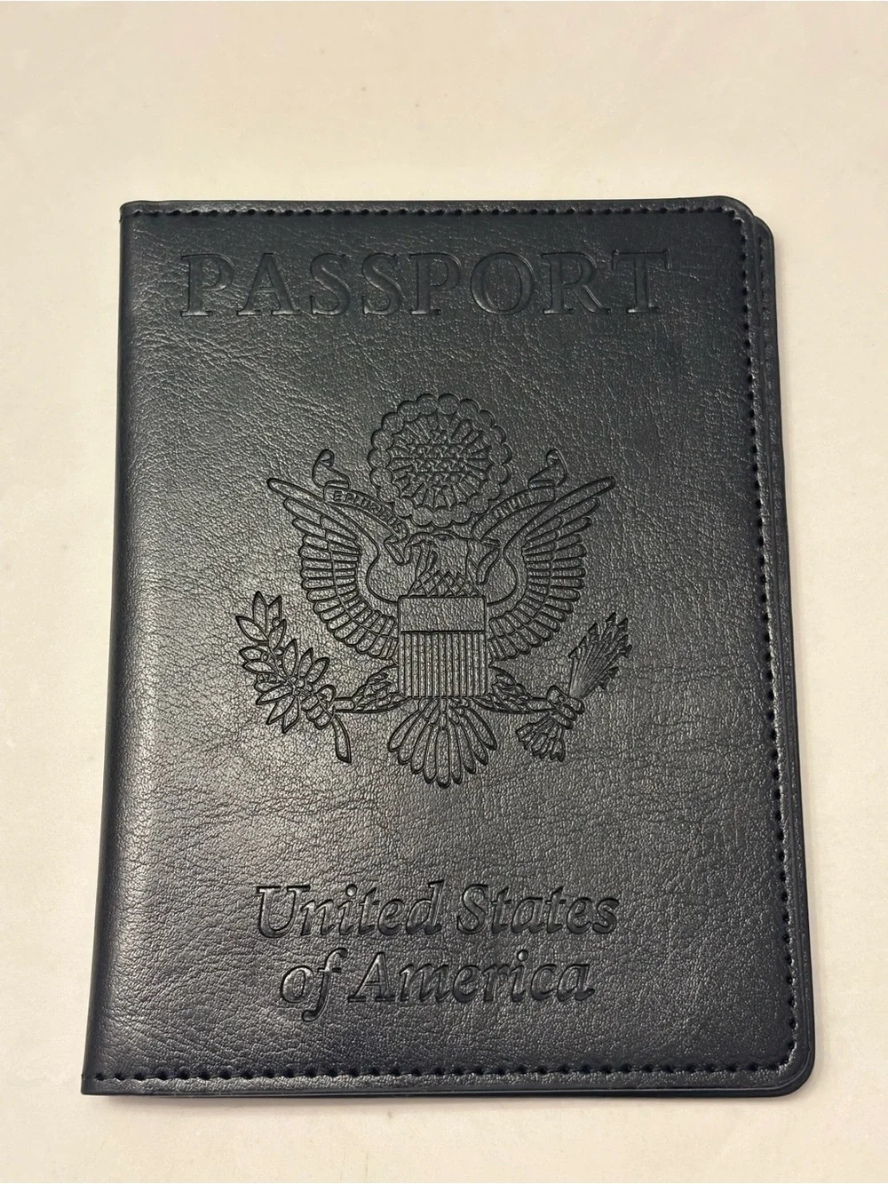 NEW Black Onyx Vegan Leather Passport Holder Embossed Document Window Midnight
